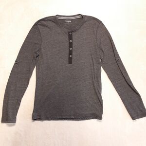 Express Mens LS 4 Button Henley Shirt Sz.S/Gray Rayon Blend Roll Tab Sleeve